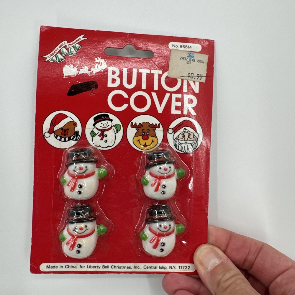 Vintage Liberty Bell Button Covers Christmas Snowman Holiday set of 4 1990s‎ New